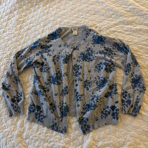 L.L. Bean Women’s Floral Button Down Spring Cardigan Size L 100% Cotton